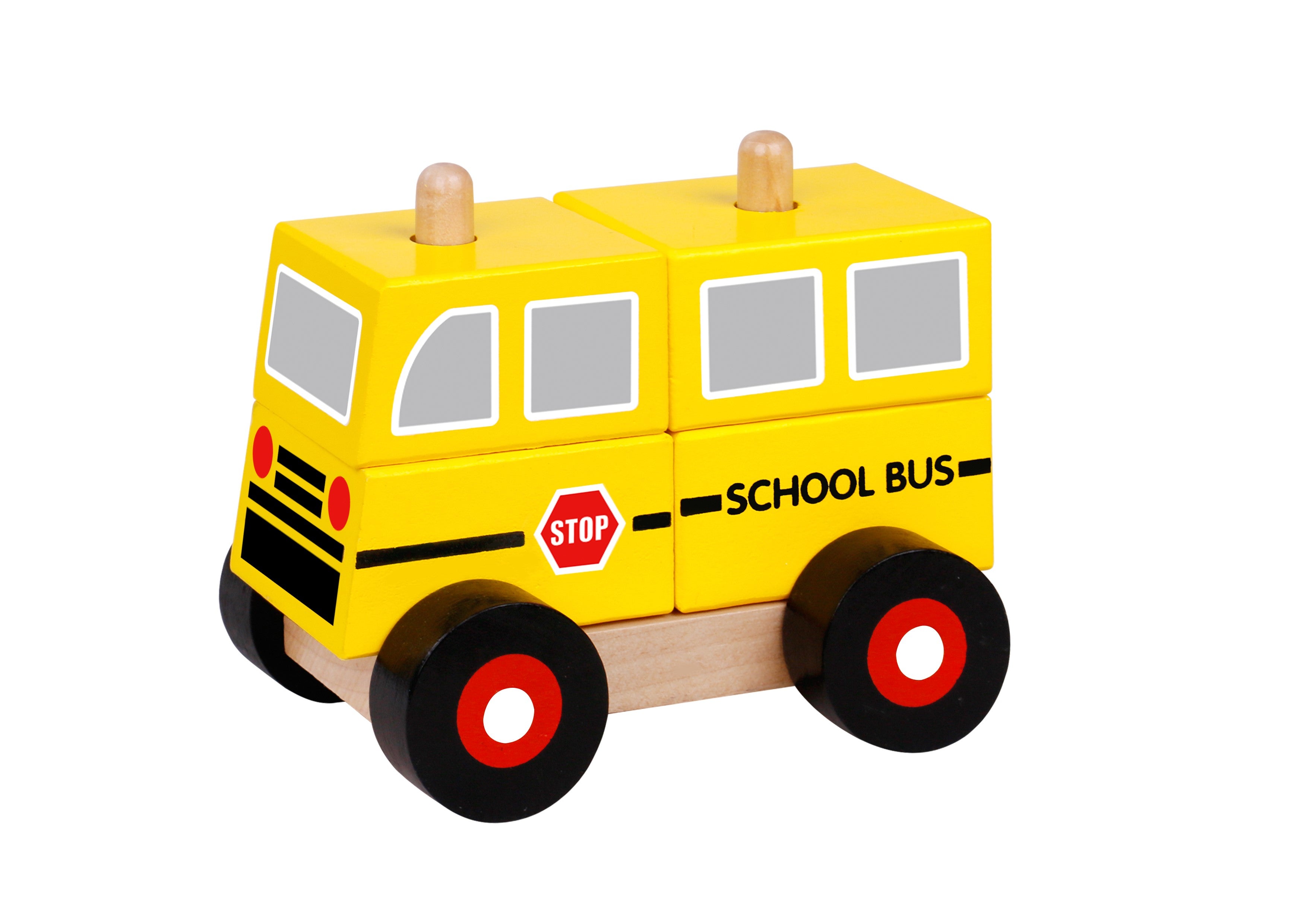 Toysters Wooden School Bus Building Blocks Toy for Kids