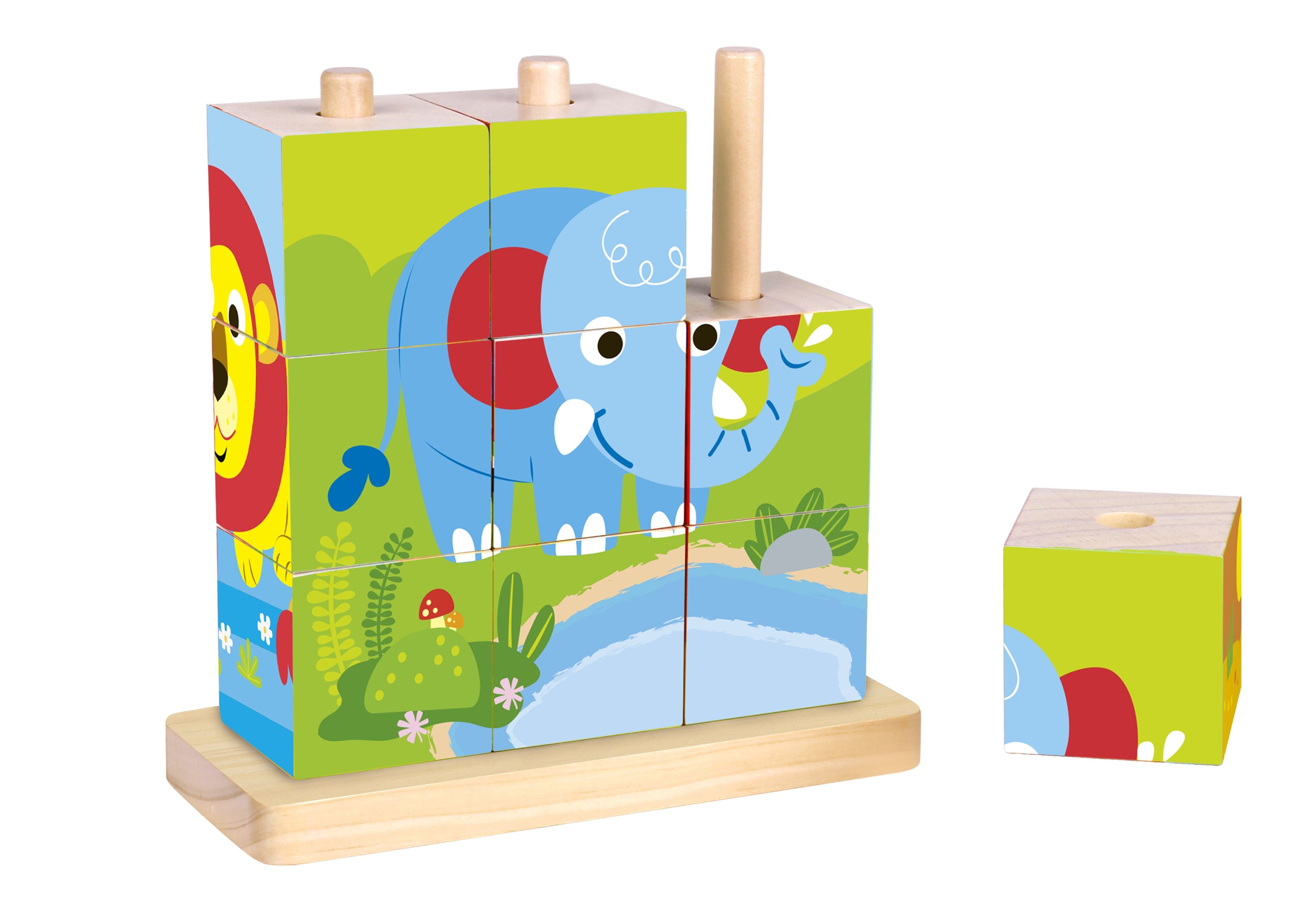 Toyster’s Wooden Colorful Safari Building Blocks Puzzle