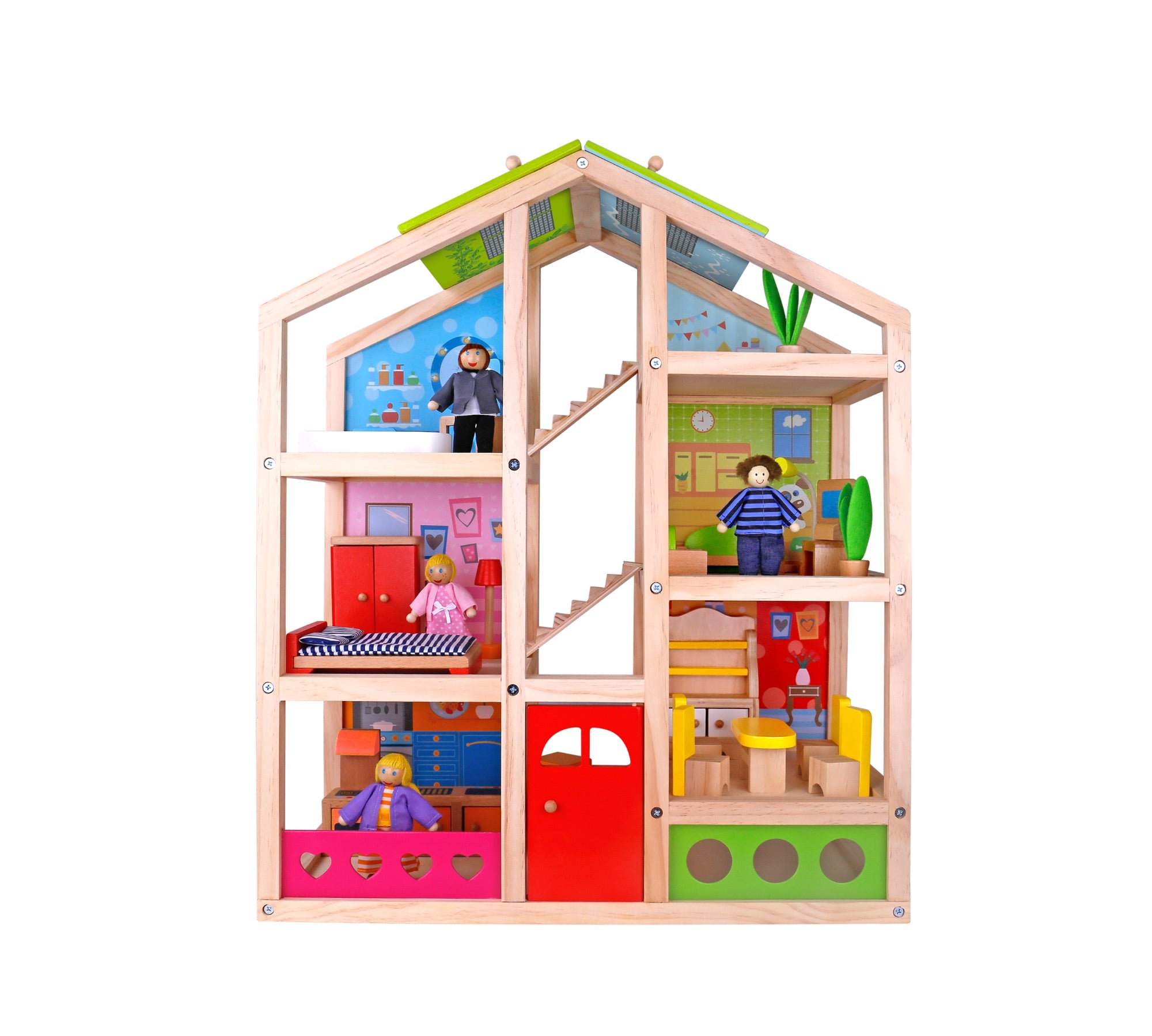 Toysters My Wooden Doll House With Furniture