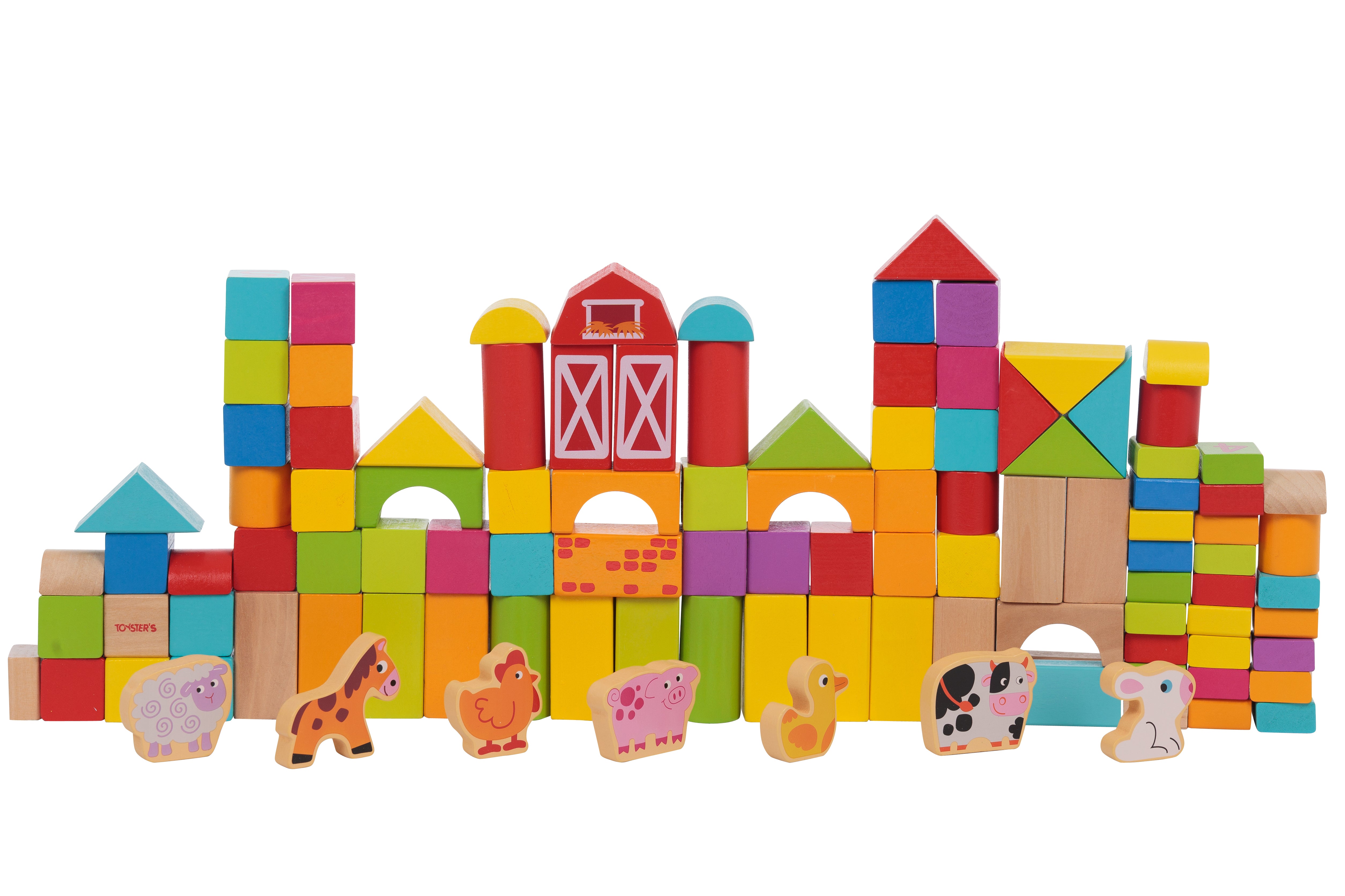 Toysters 128-Piece Wooden Farm Building Blocks