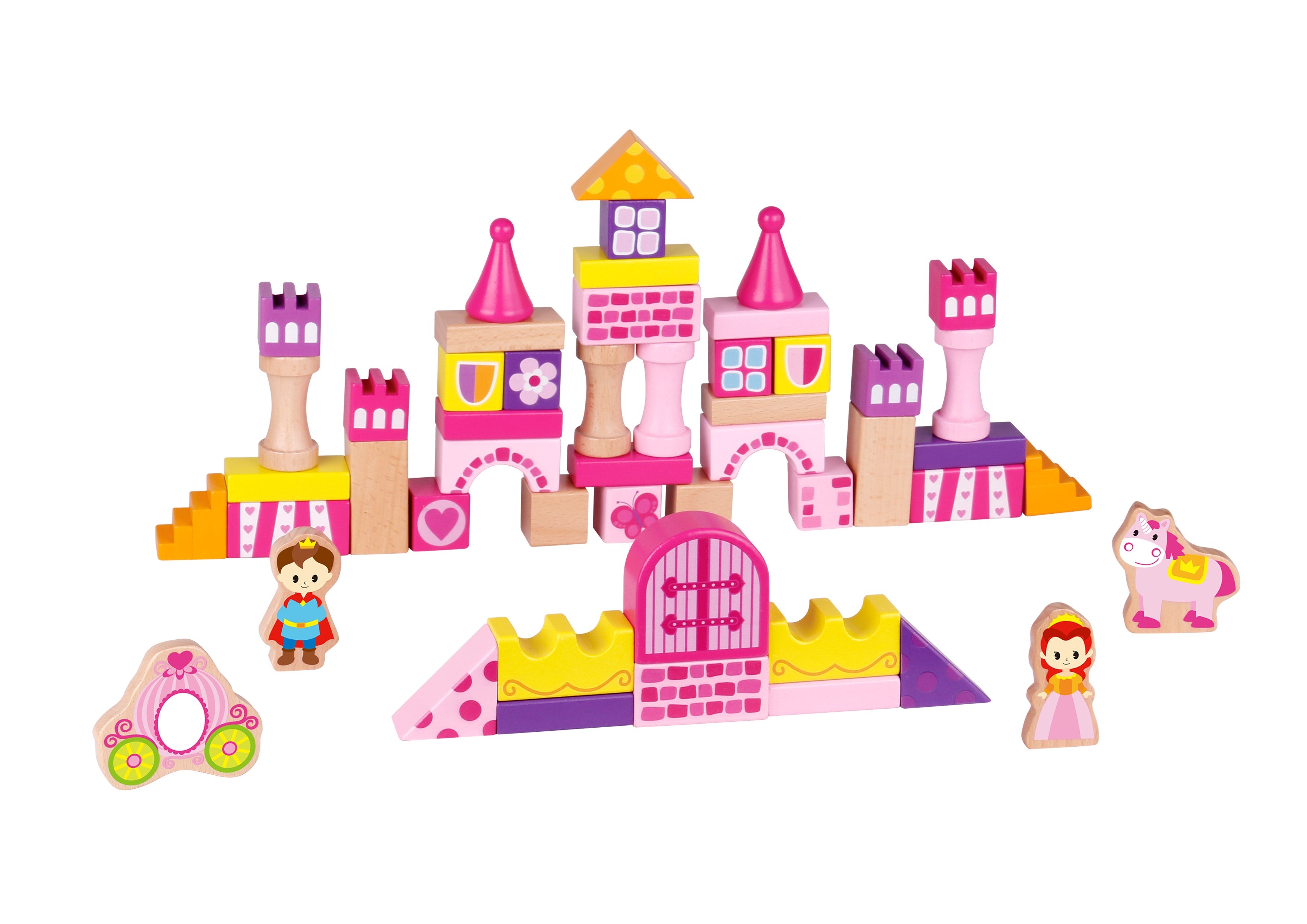 Toyster’s 50-Piece Wooden Princess Castle Building Blocks