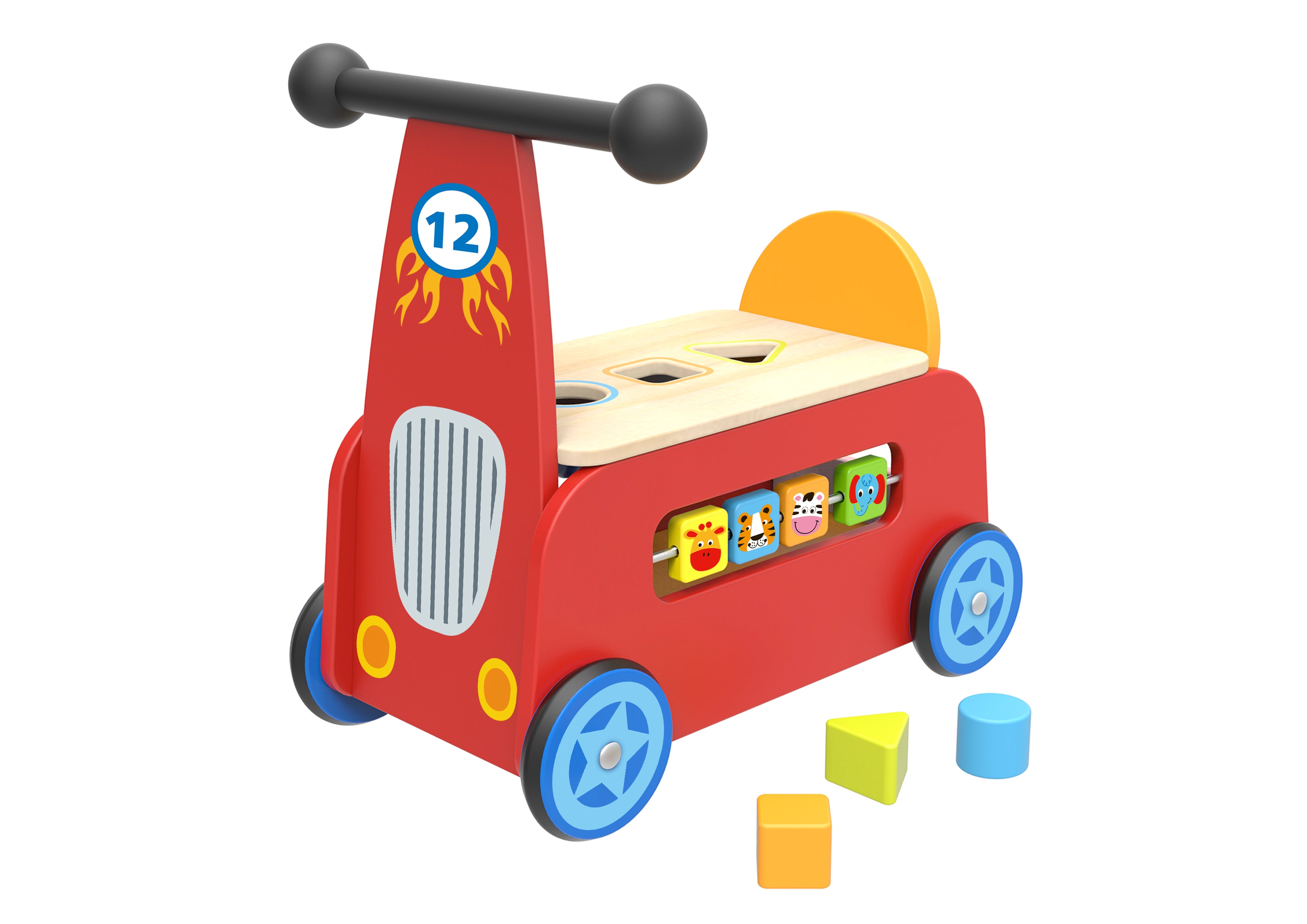 Toysters Wooden Hot Rod Baby Walker and Block Puzzle Push Cart