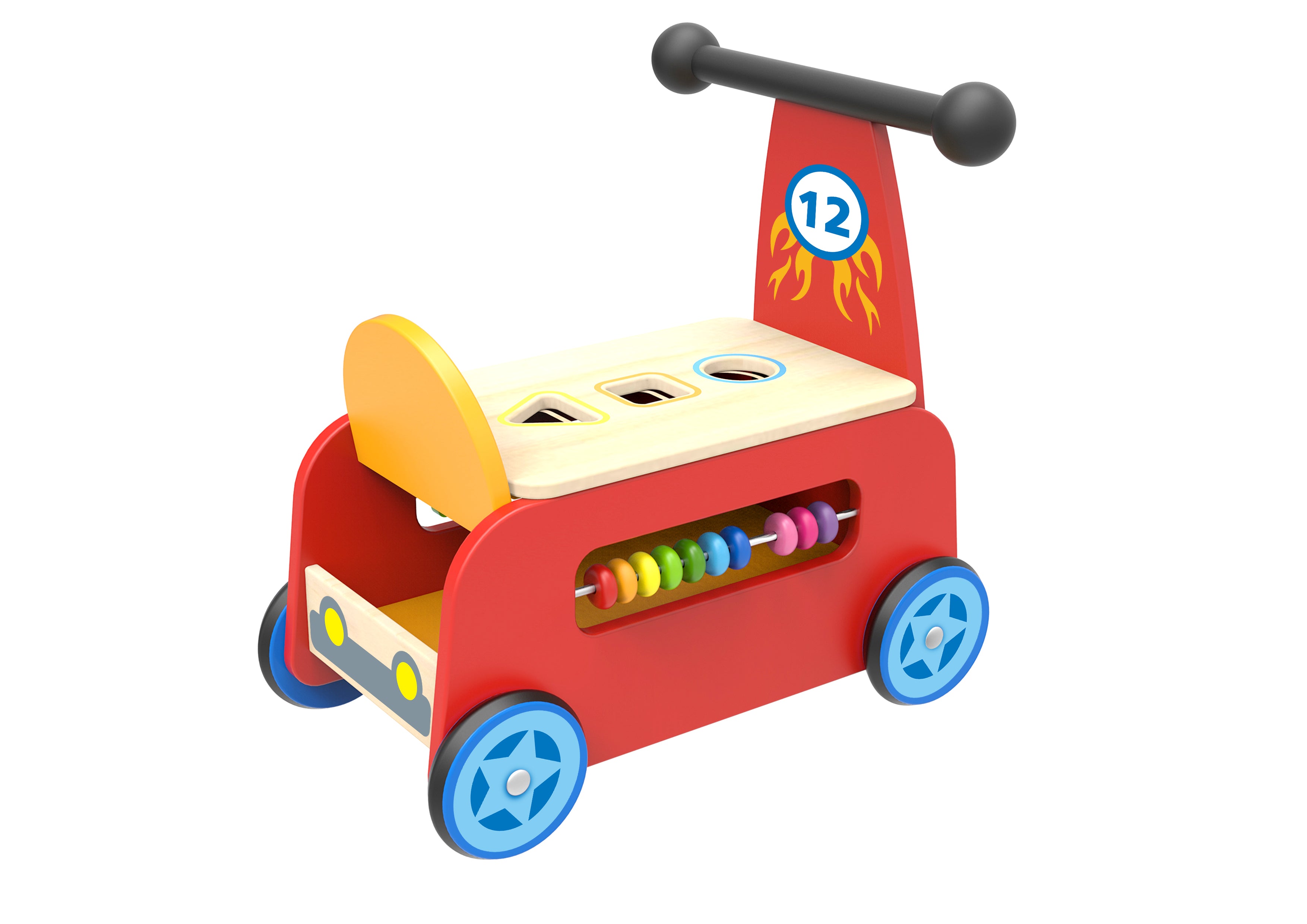 Toysters Wooden Hot Rod Baby Walker and Block Puzzle Push Cart