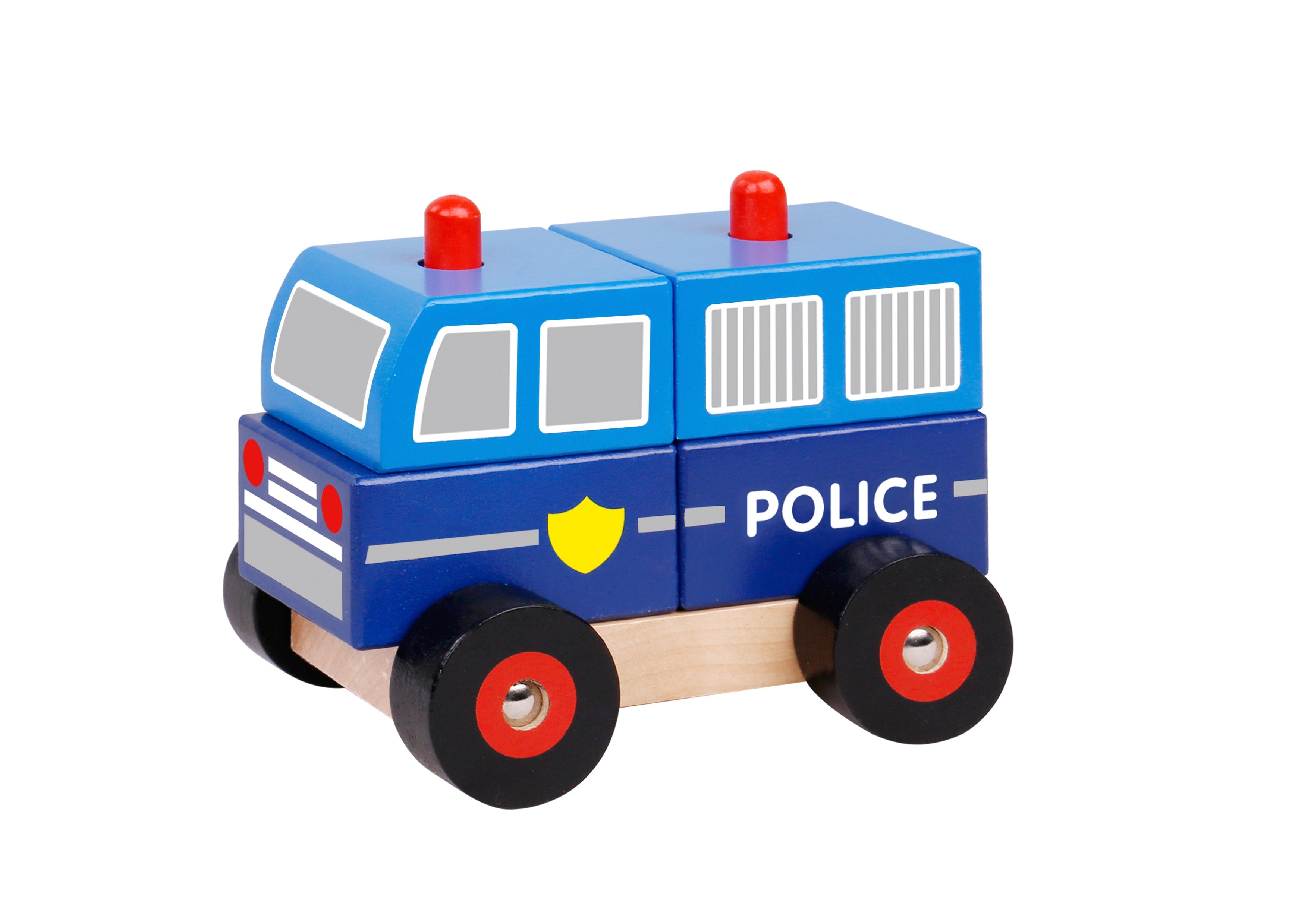 Toysters Wooden Police Car Building Blocks Toy for Kids