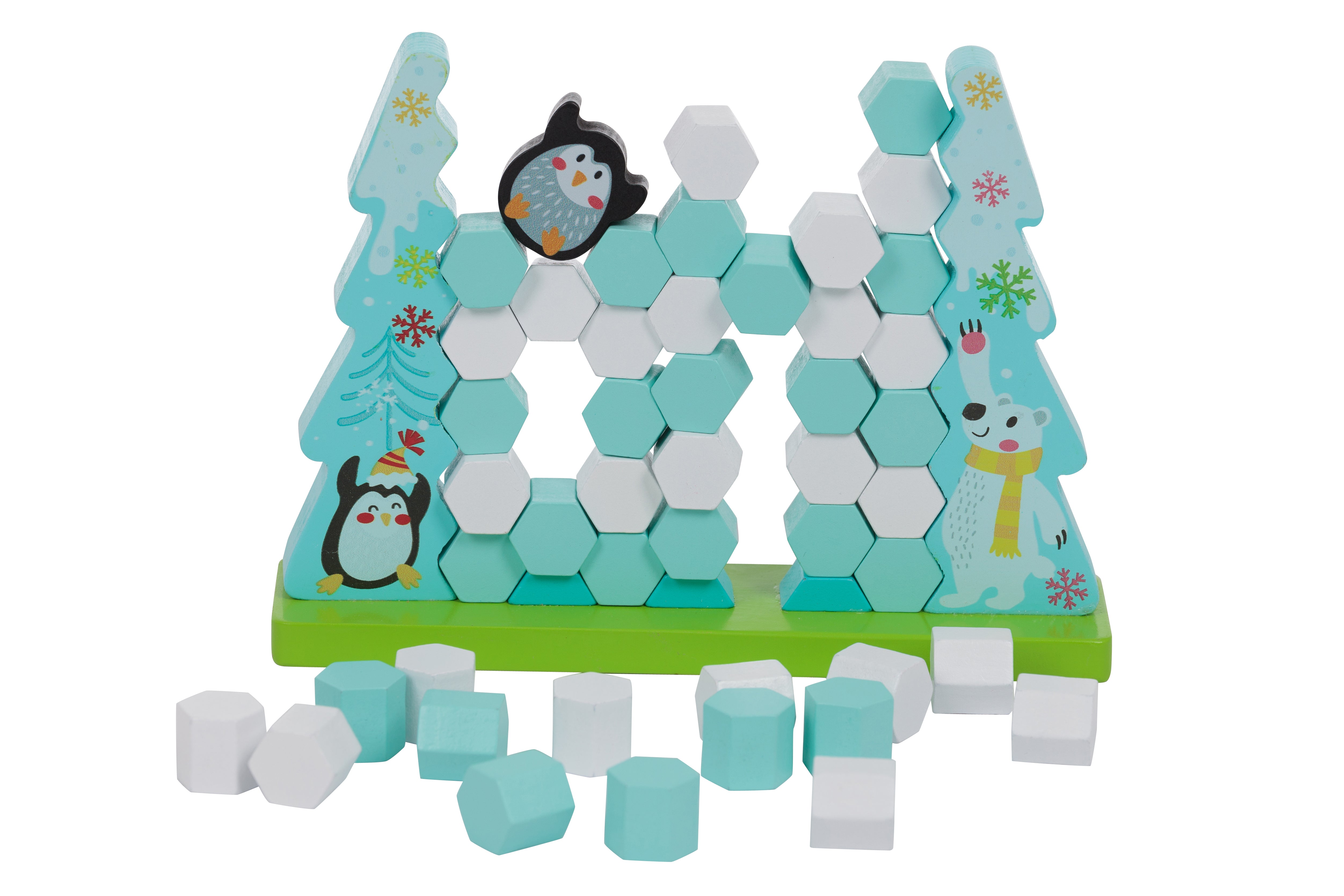 Toysters Wooden Push-A-Brick Penguin Stacking Blocks Game Puzzle